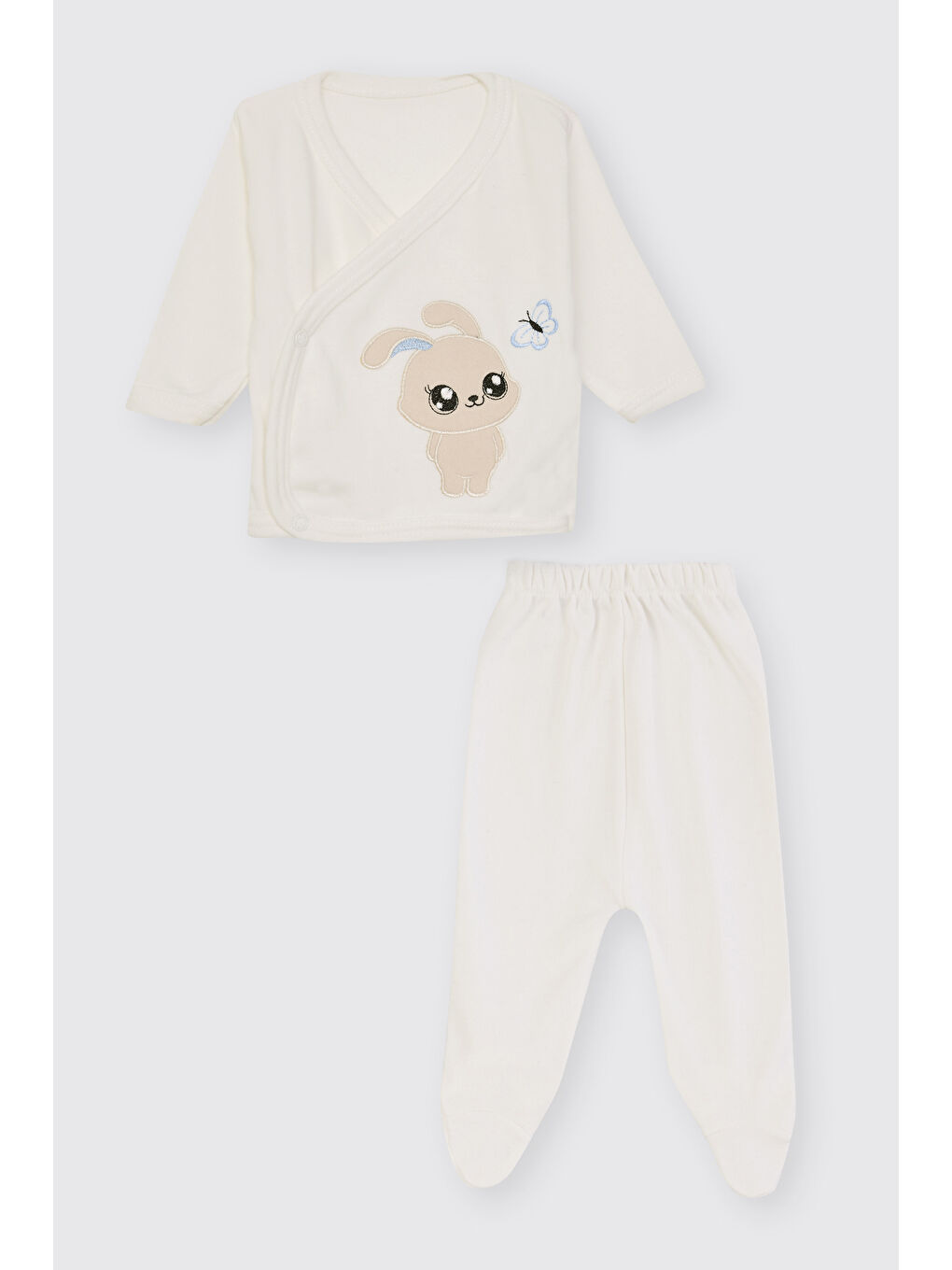 Yenidoğan Tavşan Detaylı Ekru 10'lu Hastane Çıkış Seti-1