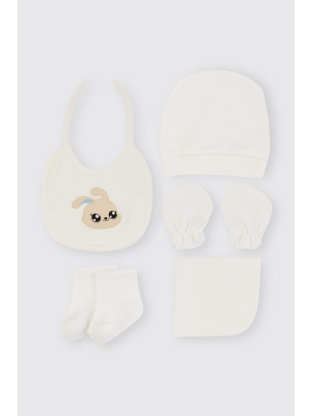 Yenidoğan Tavşan Detaylı Ekru 10'lu Hastane Çıkış Seti-2