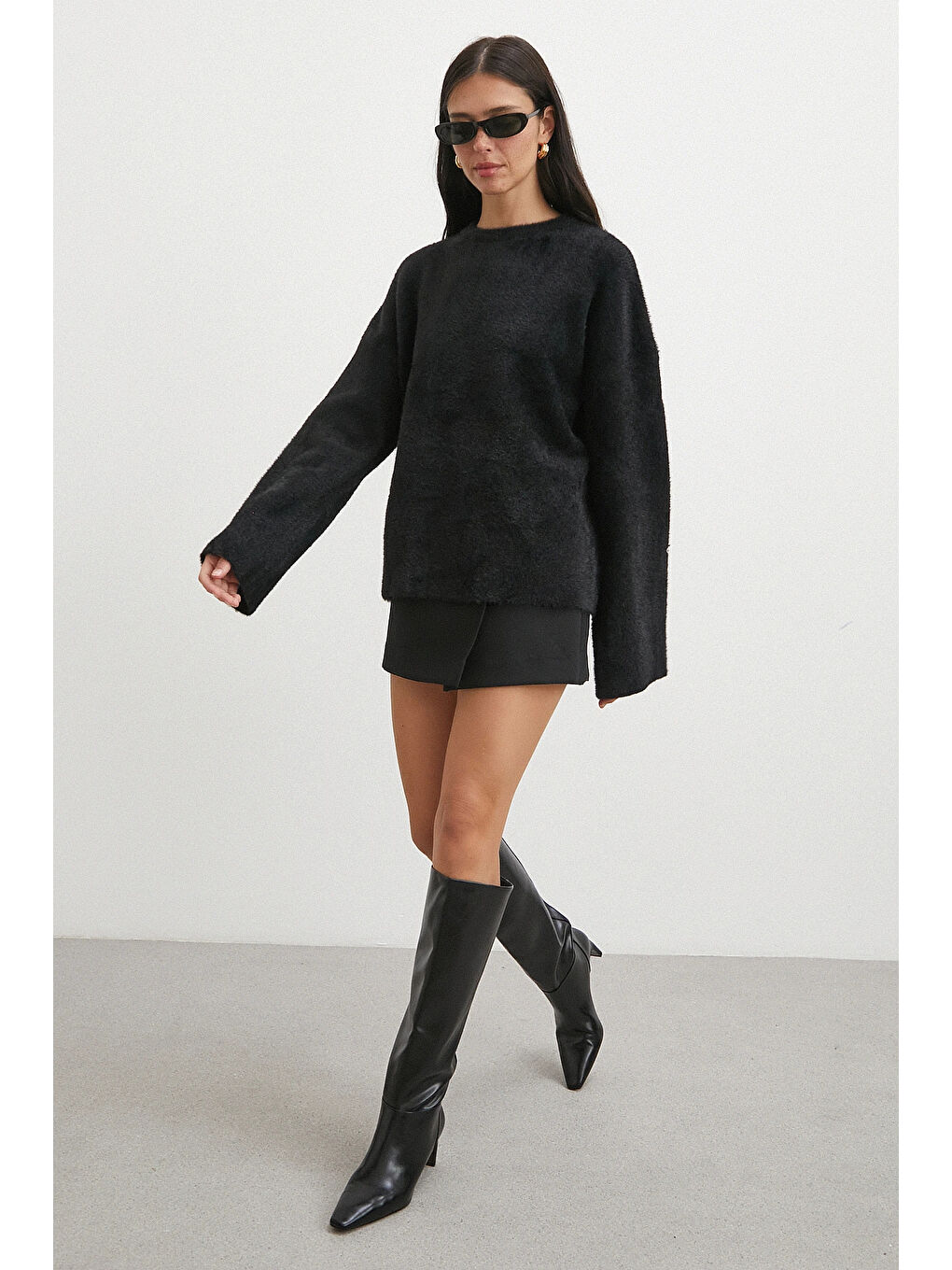 Bisiklet Yaka T Kol Kazak Siyah