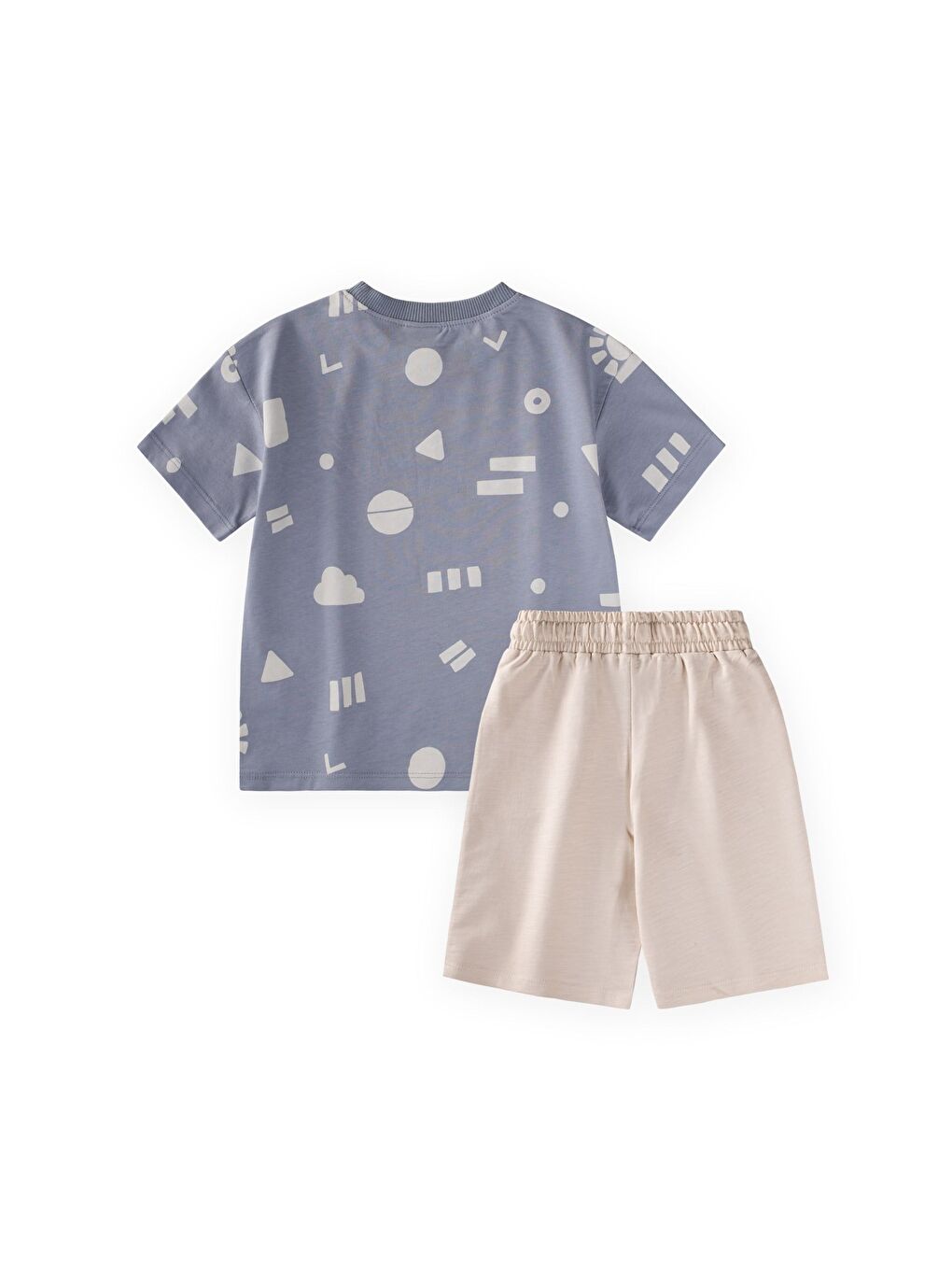 Desenli Kaprili T-Shirt Takım 2-12 Yaş Mavi-1