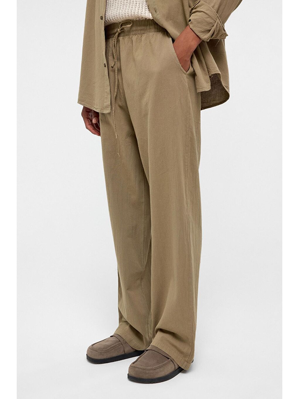 Basic Oversize Keten Takım Haki-4