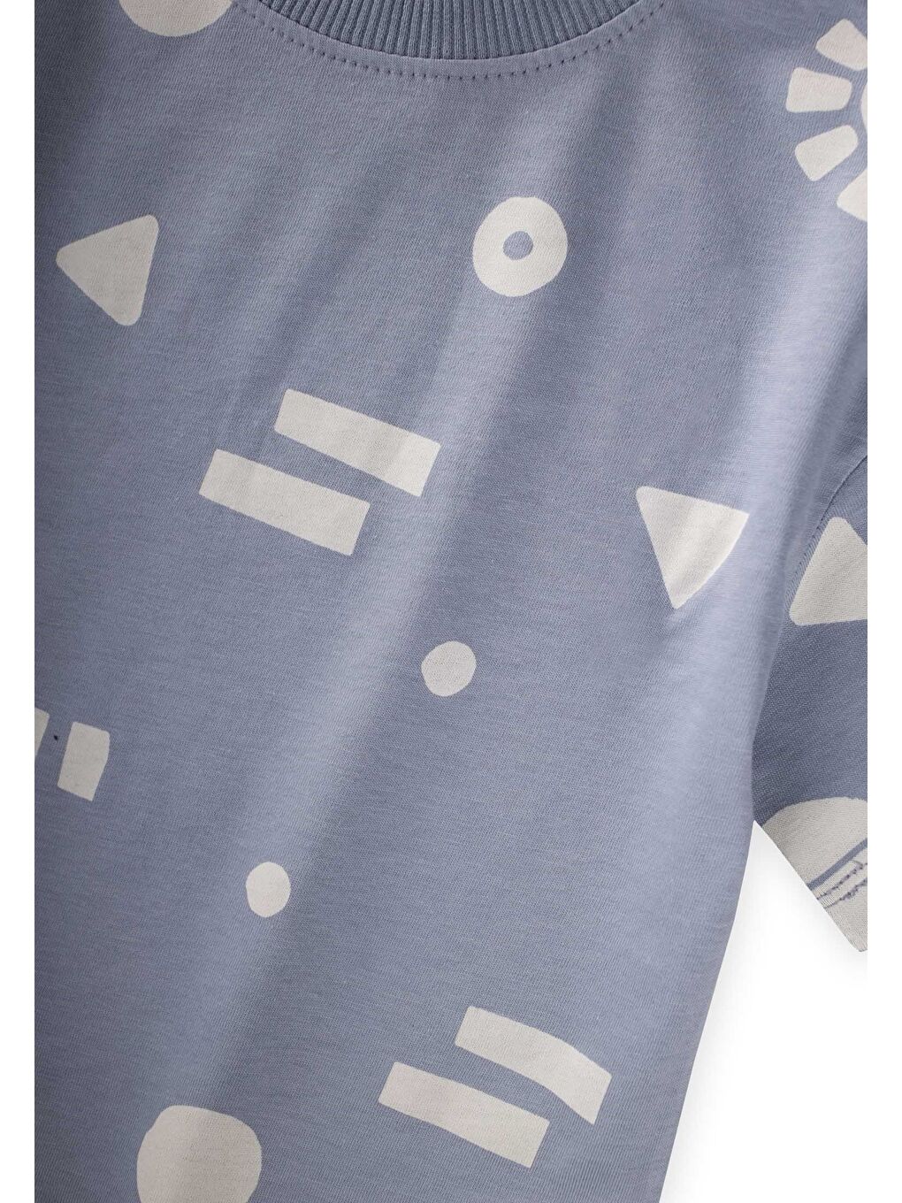 Desenli Kaprili T-Shirt Takım 2-12 Yaş Mavi-2