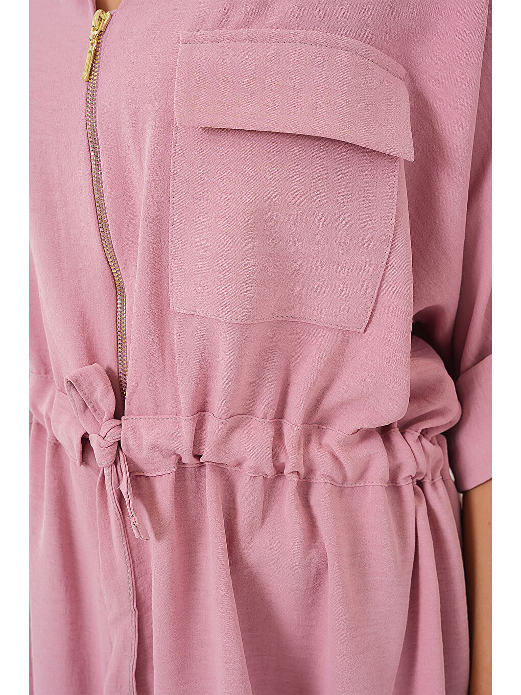 Pembe Fermuarlı Kadın Gömlek 0721 - Pudra-4