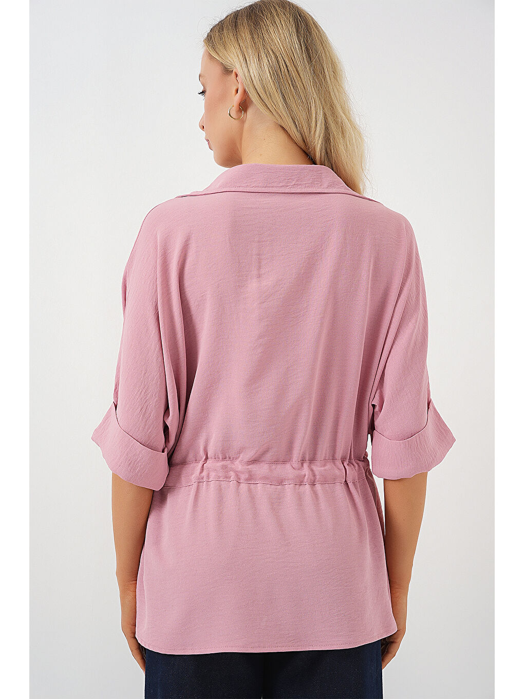 Pembe Fermuarlı Kadın Gömlek 0721 - Pudra-5