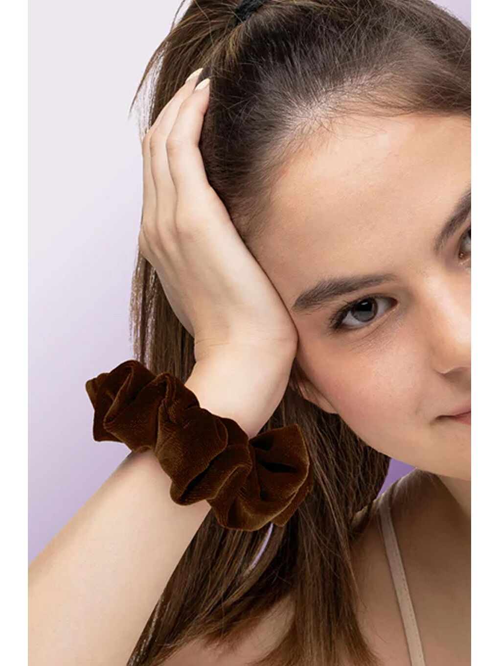 Kahverengi Kadife Simit Toka-2