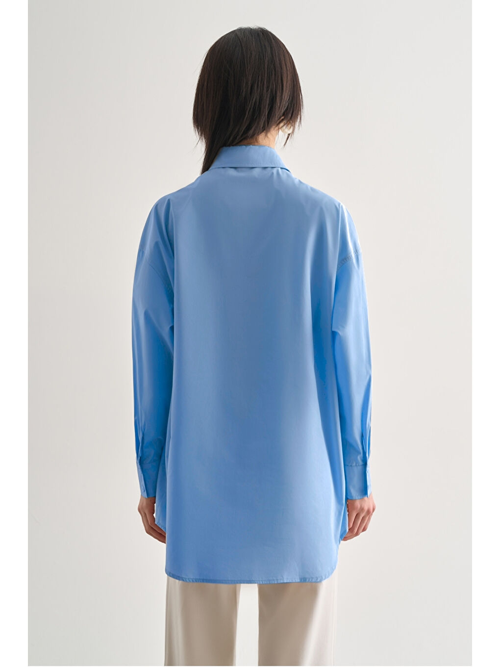 Premium Saf Pamuk Açık Mavi Oversize Gömlek-1