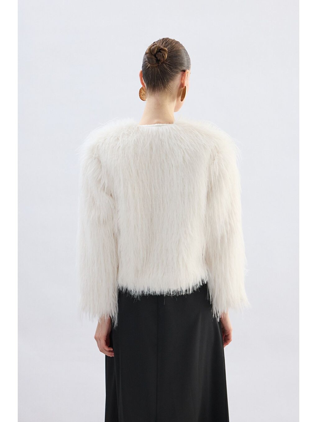 Bisiklet Yaka Suni Kürk - Ekru-7