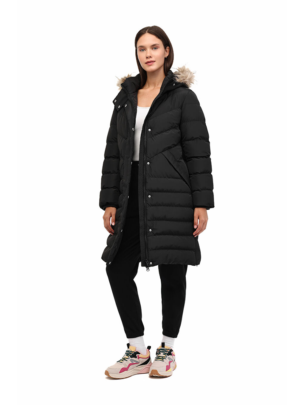 WL 3DIANA 5PR Siyah Kadın Uzun Kaban-2