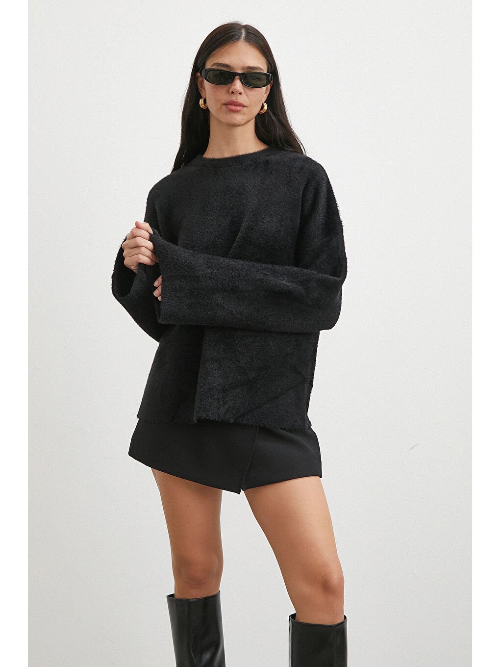 Bisiklet Yaka T Kol Kazak Siyah-1