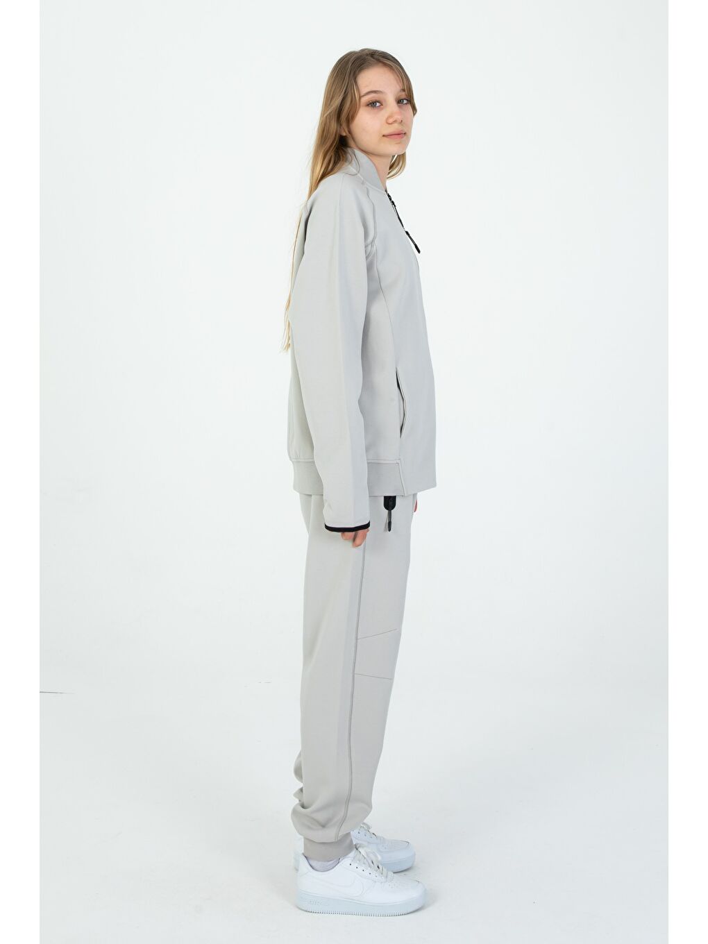 Gri Çocuk Ayarlanabilir Bel Fermuarlı Baskılı Eşofman Takım-1