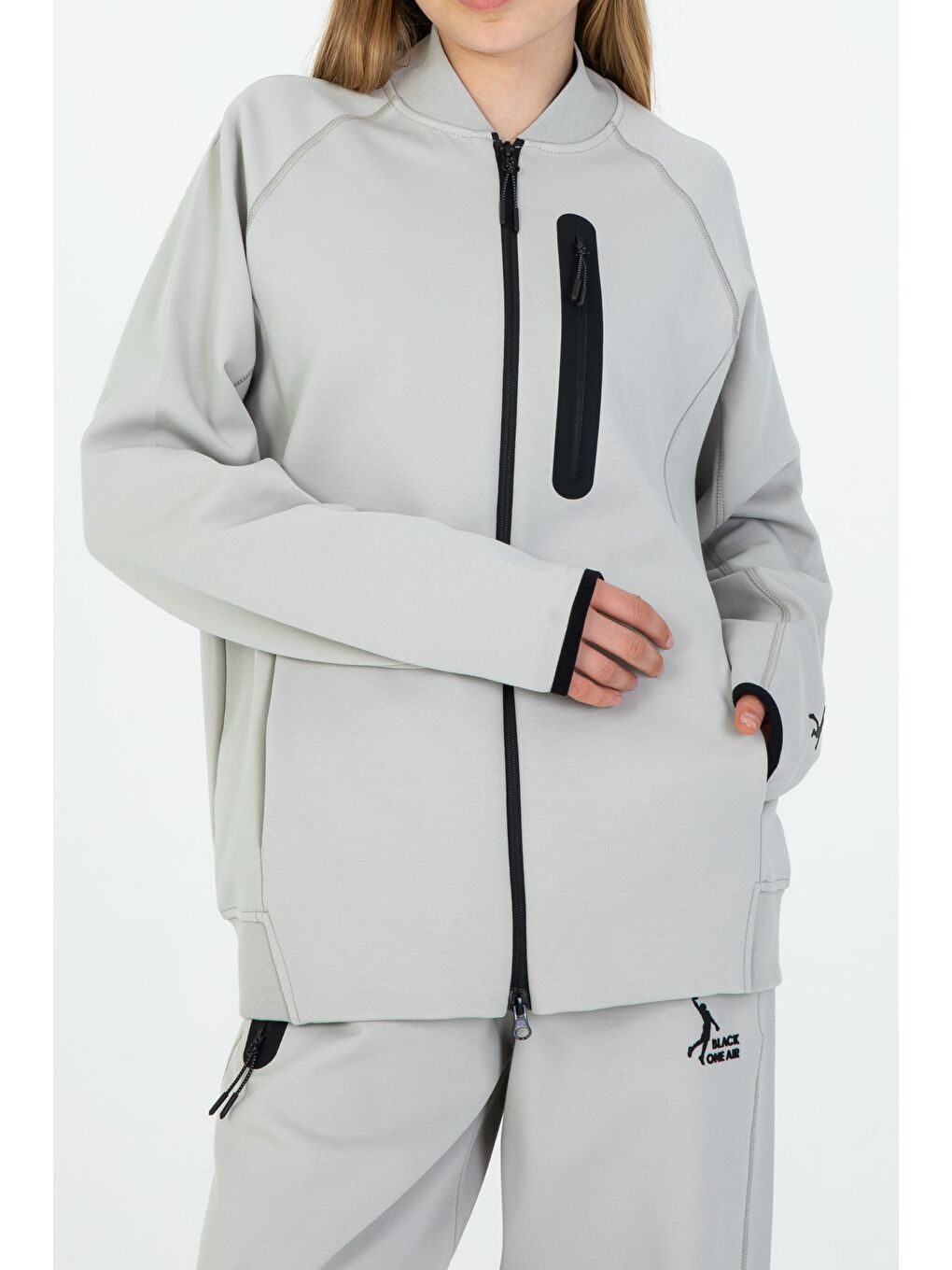 Gri Çocuk Ayarlanabilir Bel Fermuarlı Baskılı Eşofman Takım-2