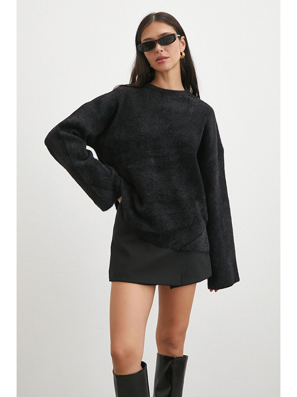 Bisiklet Yaka T Kol Kazak Siyah-2