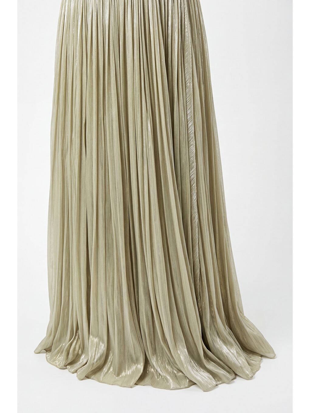 Kadın Mint Yeşili Bisiklet Yaka Pileli Uzun Davet Elbisesi-3