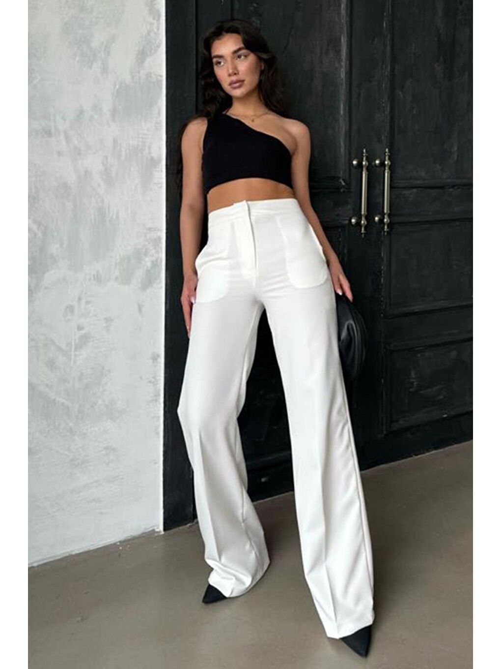 Ekru Yüksek Bel Kumaş Pantolon Mg2284-1