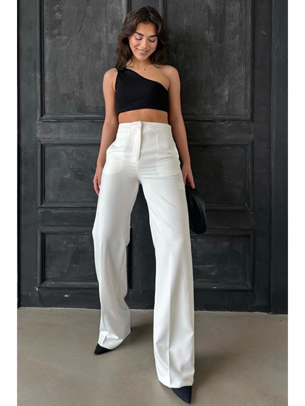 Ekru Yüksek Bel Kumaş Pantolon Mg2284-2