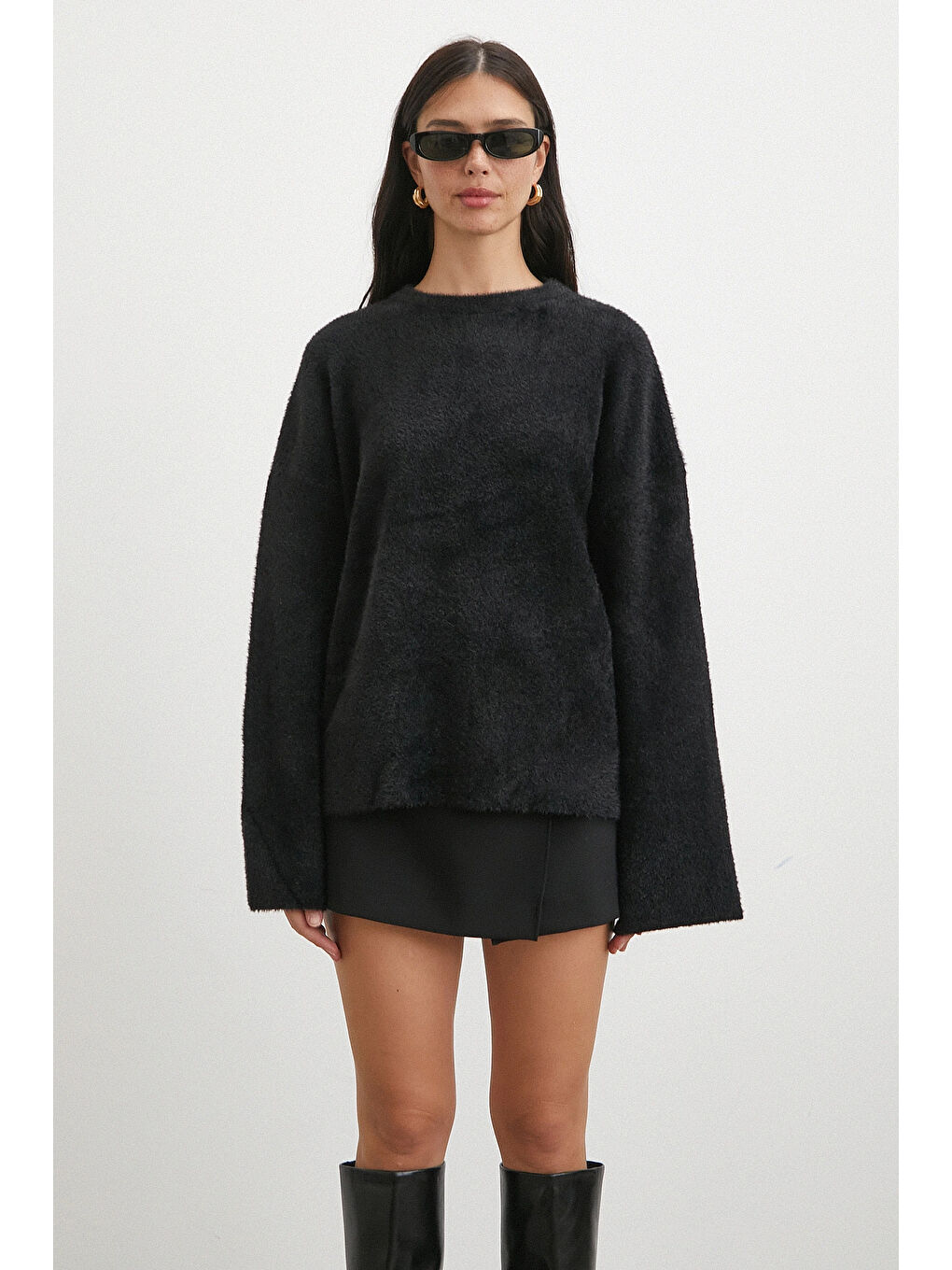 Bisiklet Yaka T Kol Kazak Siyah-3