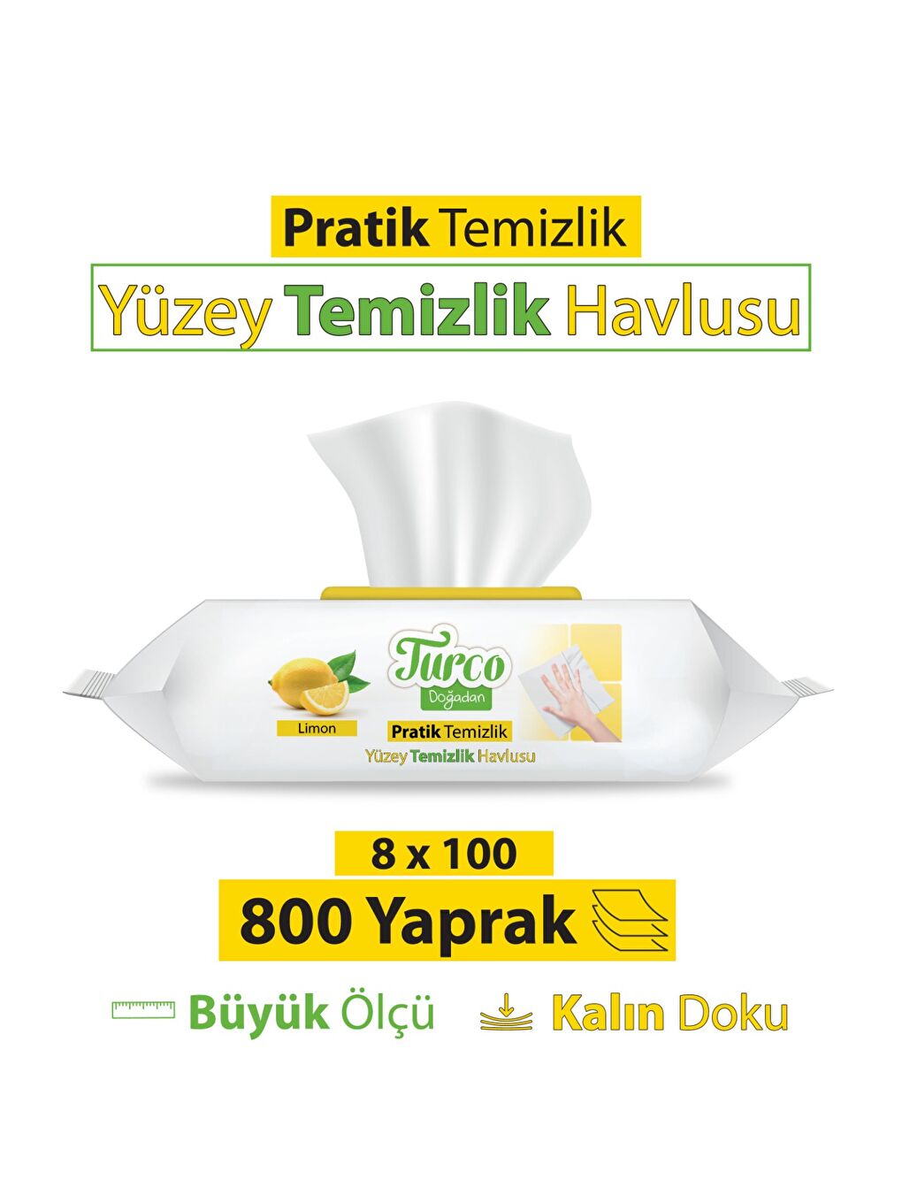 Baby Turco Turco Doğadan Pratik Yüzey Temizlik Havlusu Limon 8x100 (800 Yaprak)