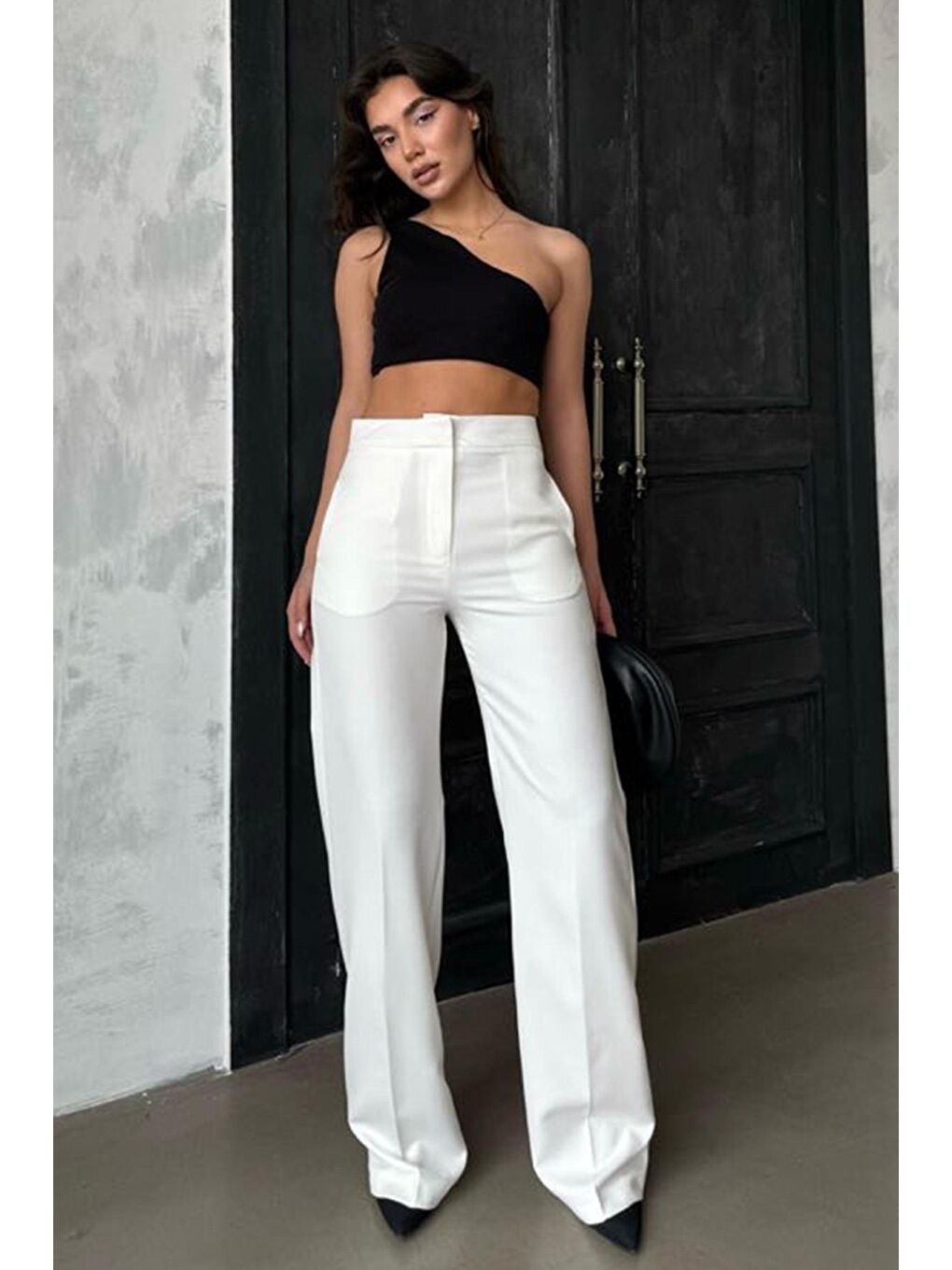 Ekru Yüksek Bel Kumaş Pantolon Mg2284-3