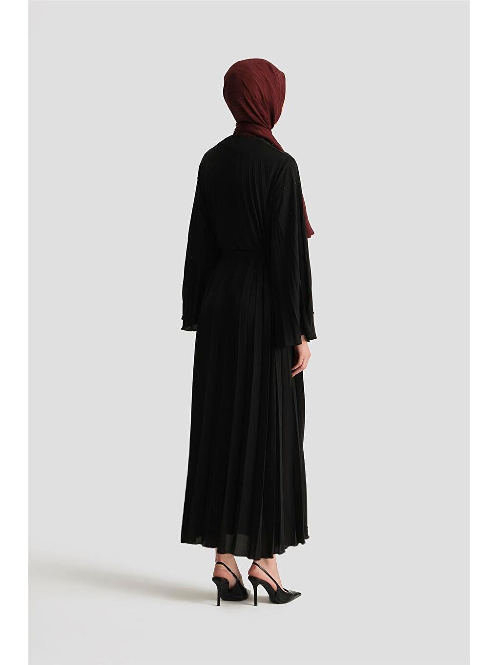 Taş İşlemeli Piliseli Abaya 25Y8302 Siyah-4