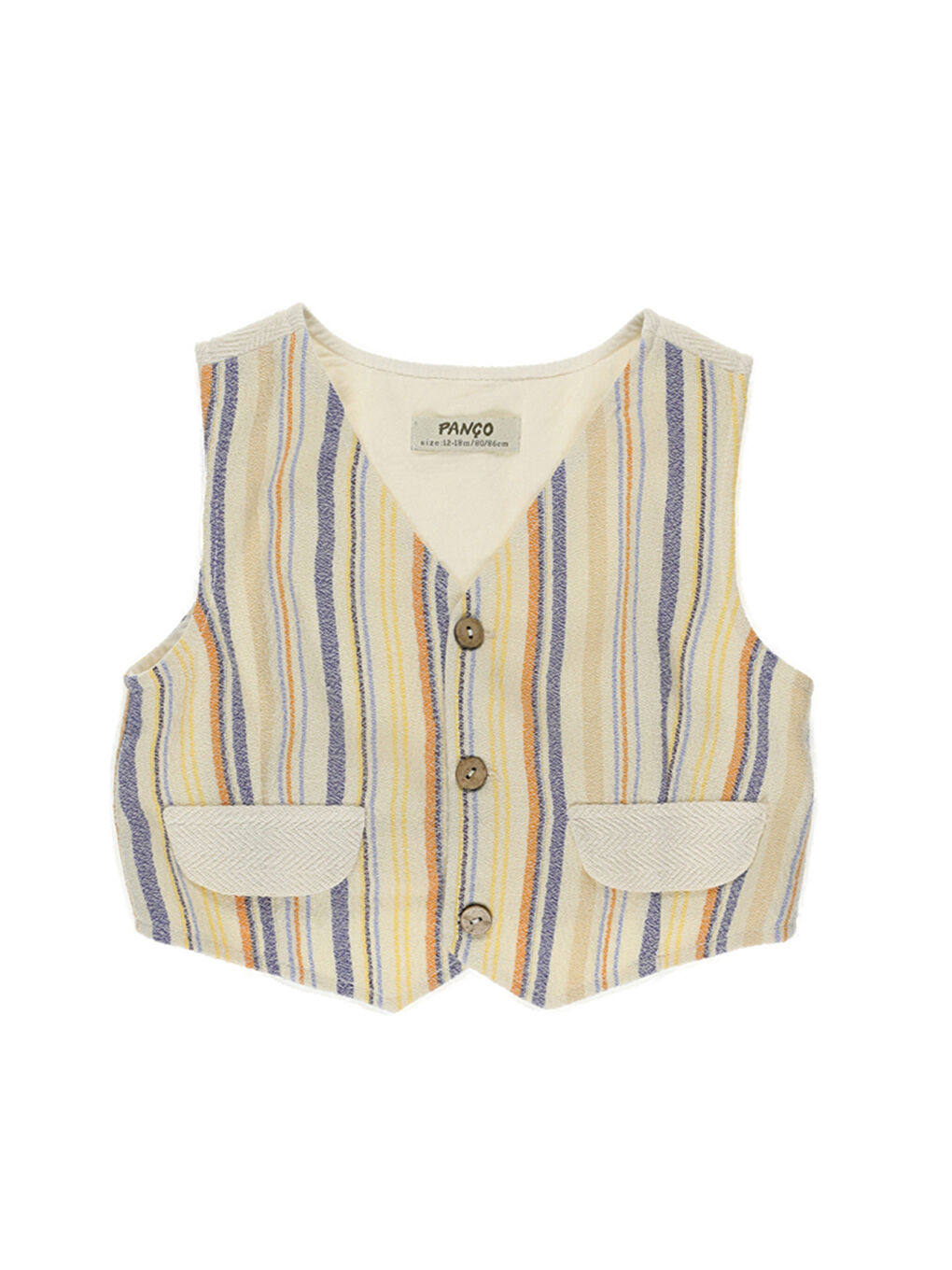 Erkek Bebek Çizgi Desenli Ekru Yelek