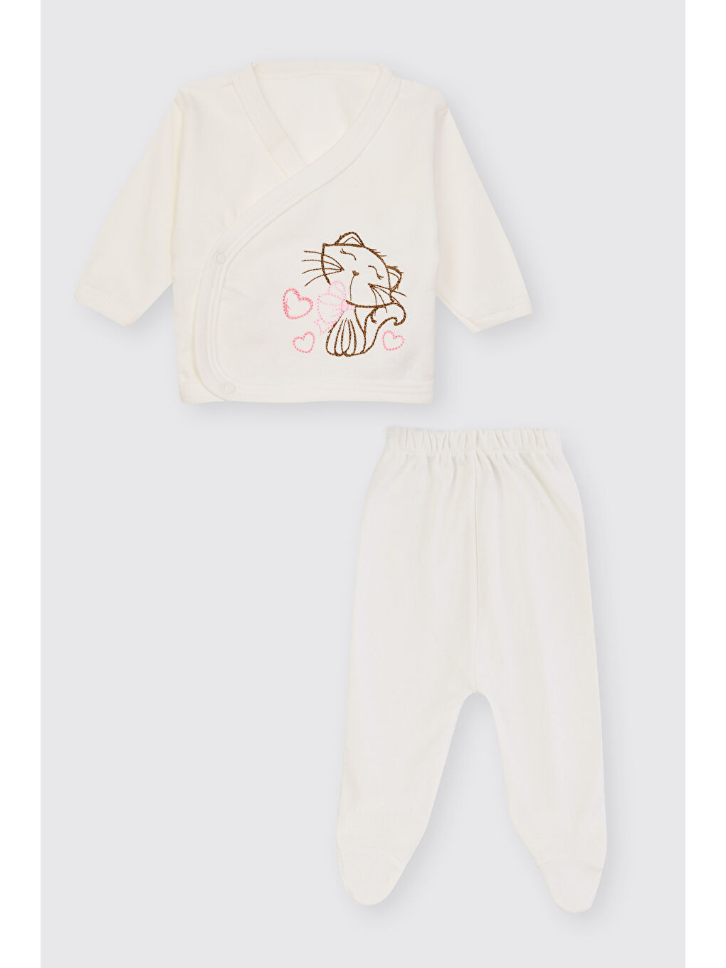 Yenidoğan Kedi Detaylı Ekru 10'lu Hastane Çıkış Seti-1