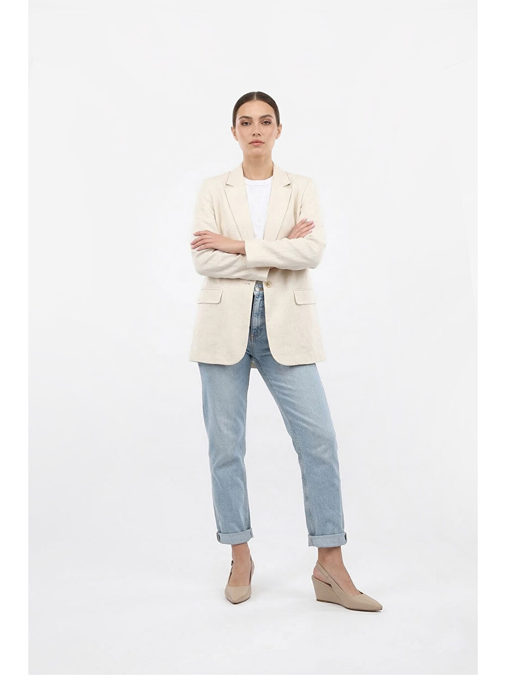 Bej Kadın YENİ BEJ Dolgu Topuklu Arkası Açık Ayakkabı-2