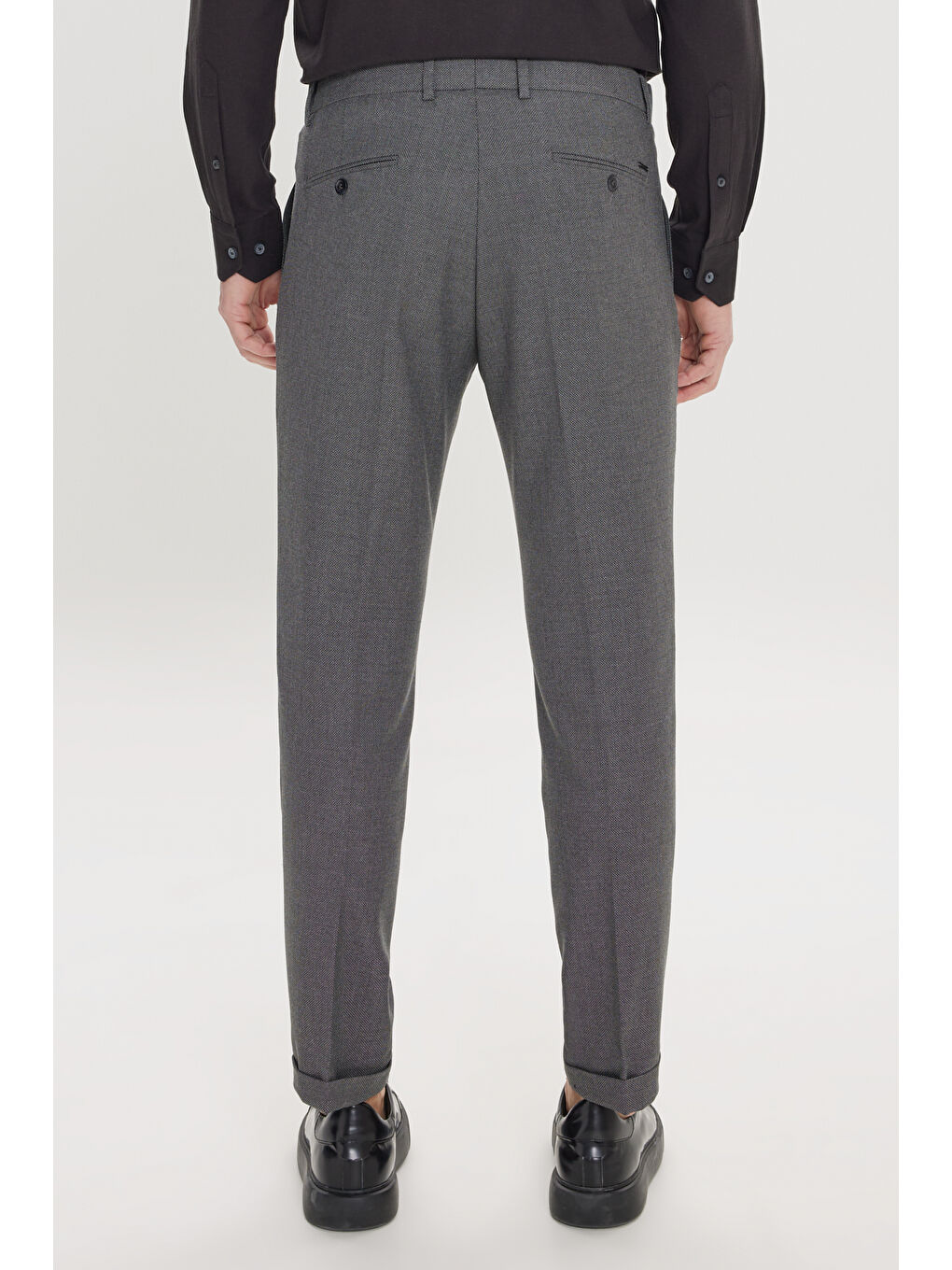 Erkek Siyah Slim Fit Kuş Gözü Desenli Esnek Beli Lastikli Bağlamalı Pantolon-6