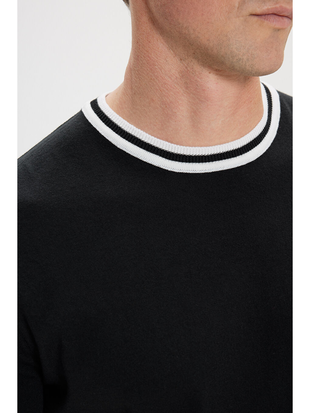 Erkek Siyah Standart Fit %100 Pamuk Bisiklet Yaka Triko Tişört-3