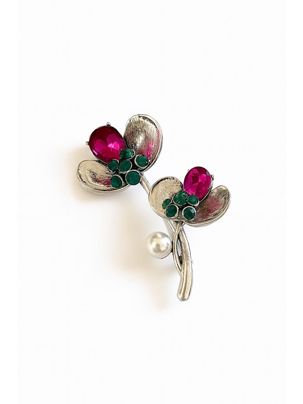 Gri Antik Gümüş Kader Şans Çiçeği Broş Yaka İğnesi-1