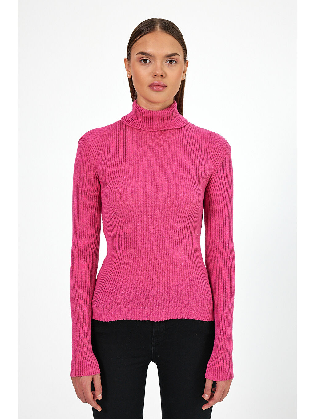 Fuşya Kadın Balıkçı Yaka Orlon Badi Triko 4452