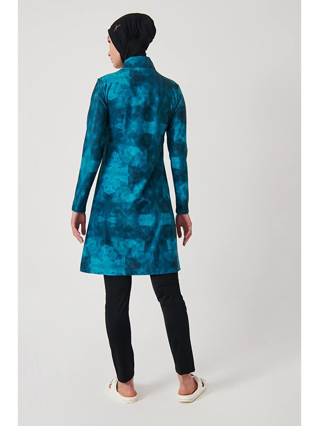 Desenli Yeşil Elastanlı 4 Parça Tam Tesettür Mayo Takımı 2933-3