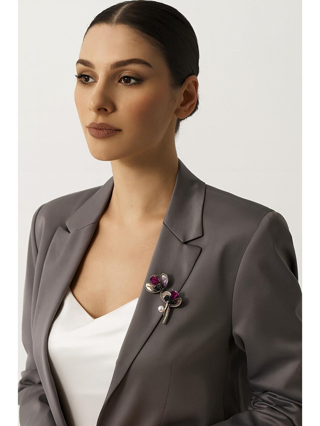 Gri Antik Gümüş Kader Şans Çiçeği Broş Yaka İğnesi-2