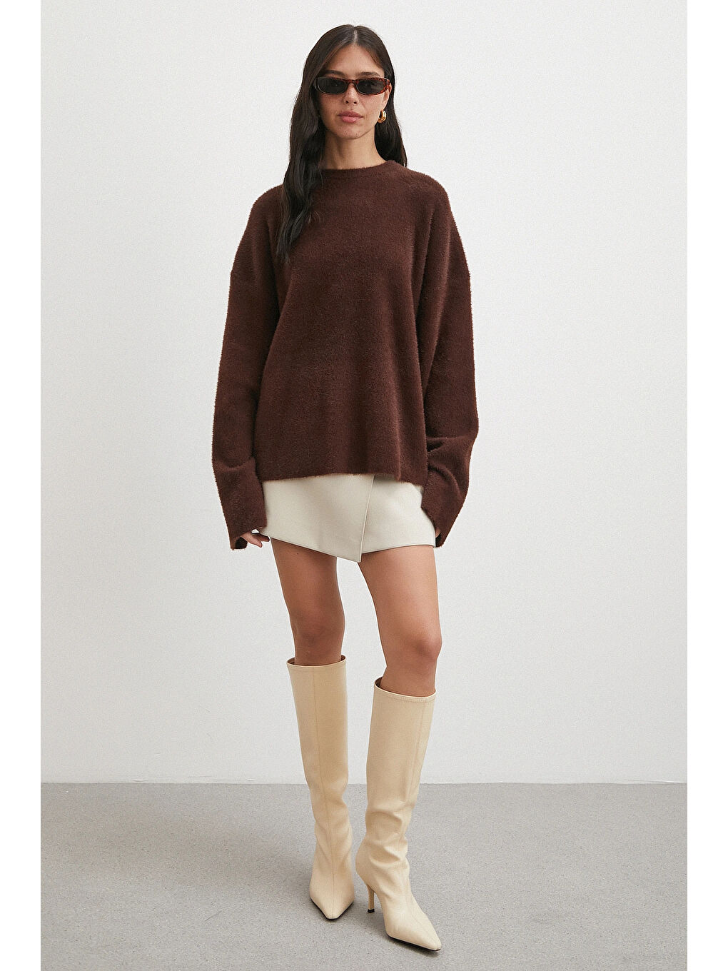 Karışık Bisiklet Yaka T Kol Kazak Kahve-1