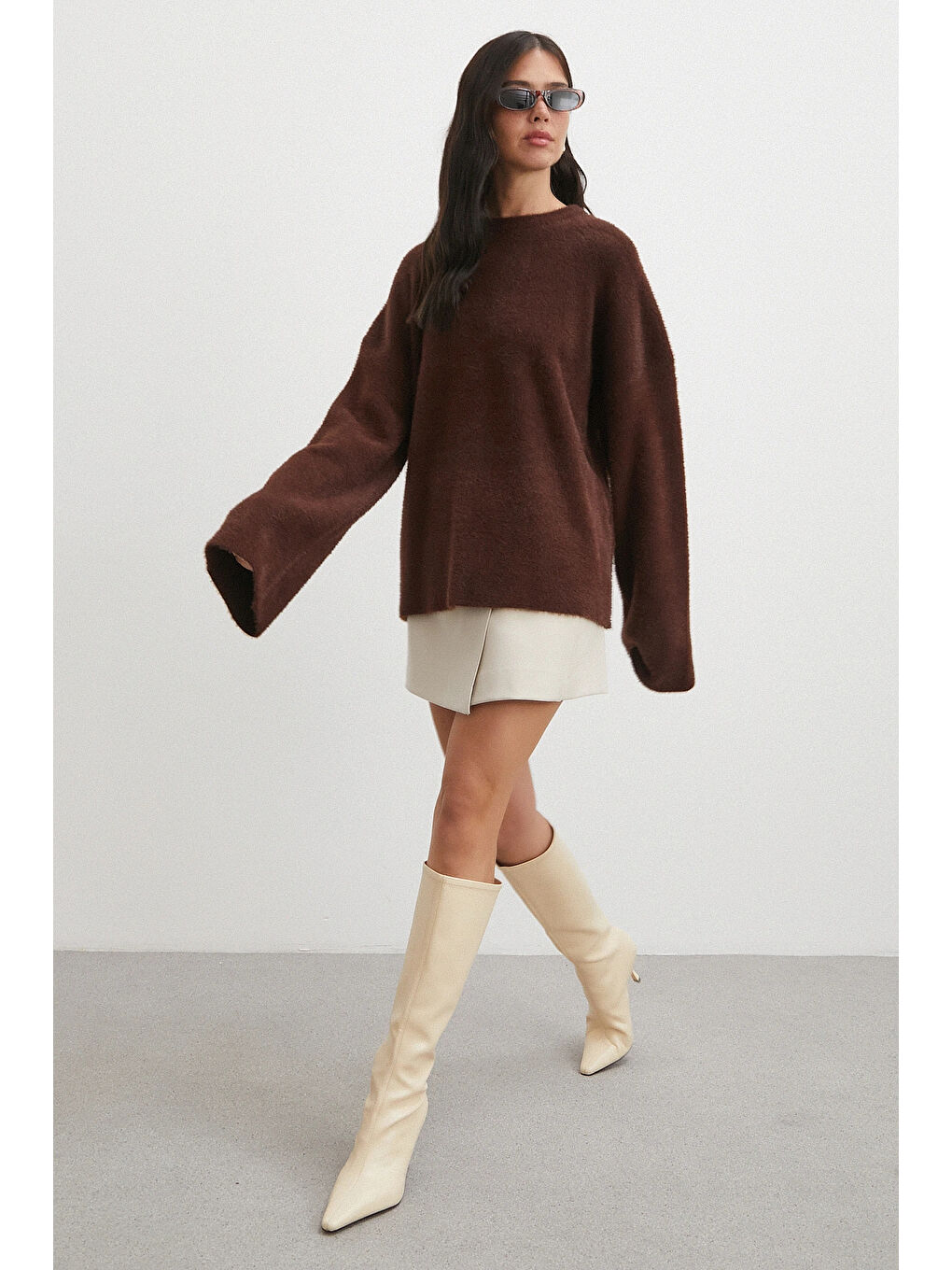 Karışık Bisiklet Yaka T Kol Kazak Kahve-2