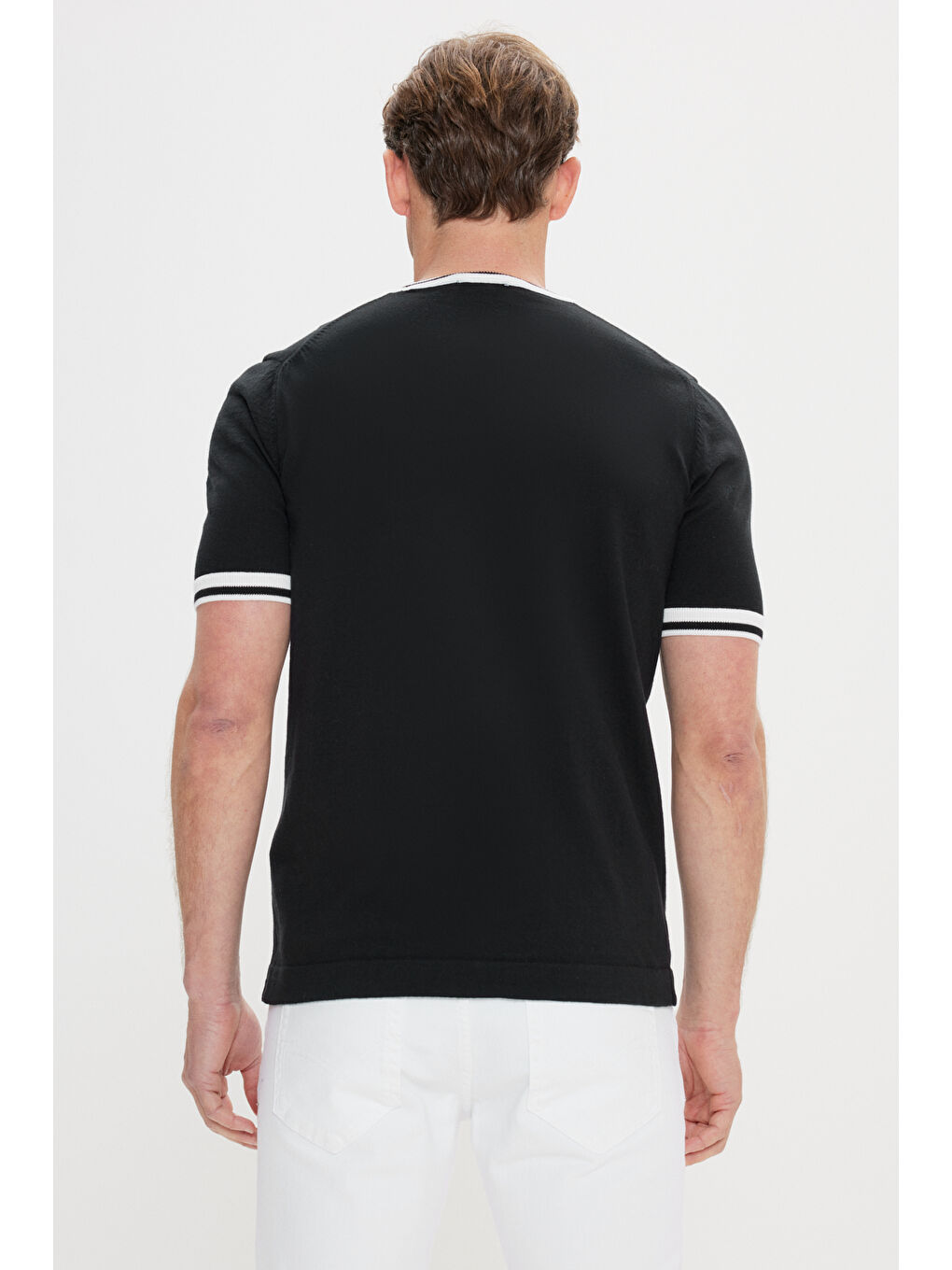 Erkek Siyah Standart Fit %100 Pamuk Bisiklet Yaka Triko Tişört-4