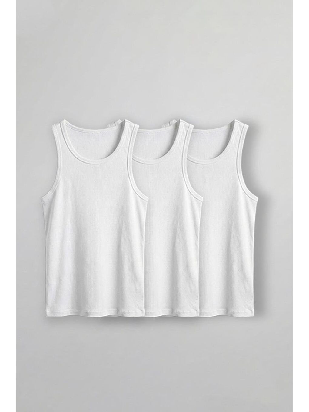 Erkek %100 Pamuklu Basic Fitilli Sporcu Atlet 3'Lu Set Beyaz