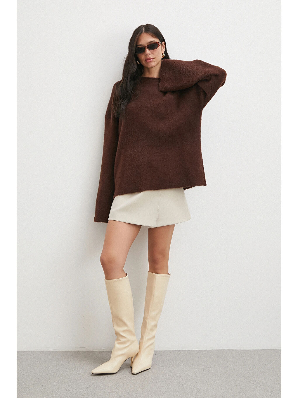 Karışık Bisiklet Yaka T Kol Kazak Kahve-3