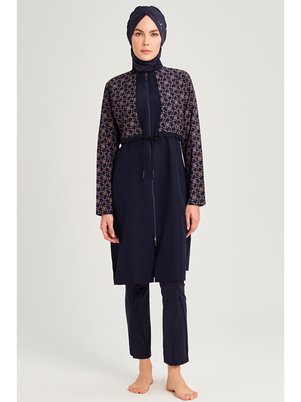 Elisa Kordon Detaylı Lacivert Jileli Tam Tesettür Mayo Üstü 2991-2