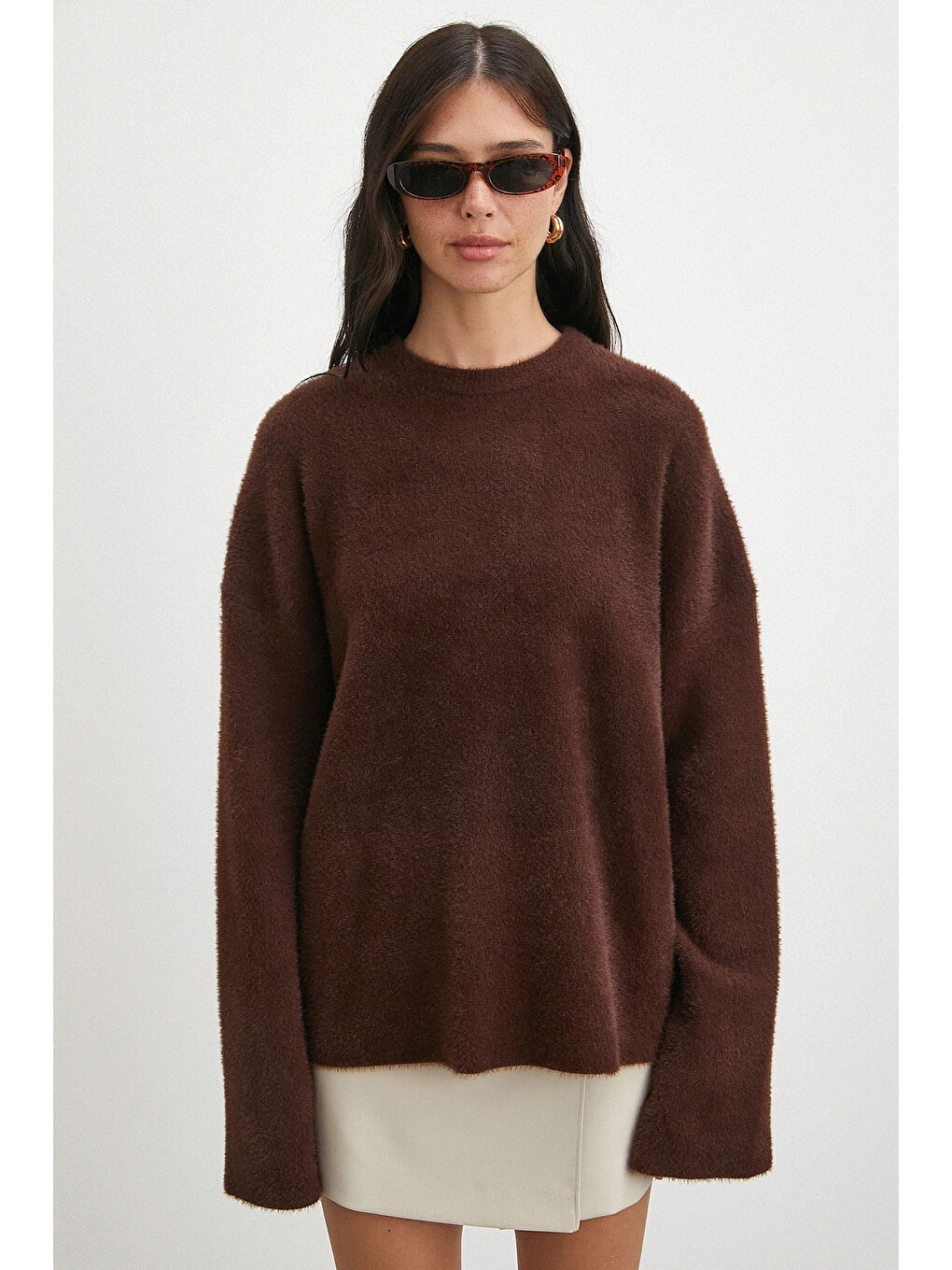 Karışık Bisiklet Yaka T Kol Kazak Kahve-4