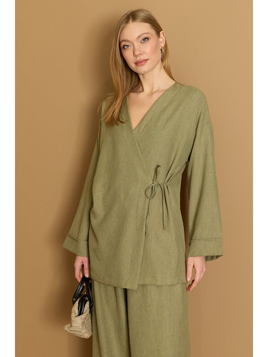 Yeşil Fullamodest Yandan Bağlamalı Kimono 2 Li Takım-1