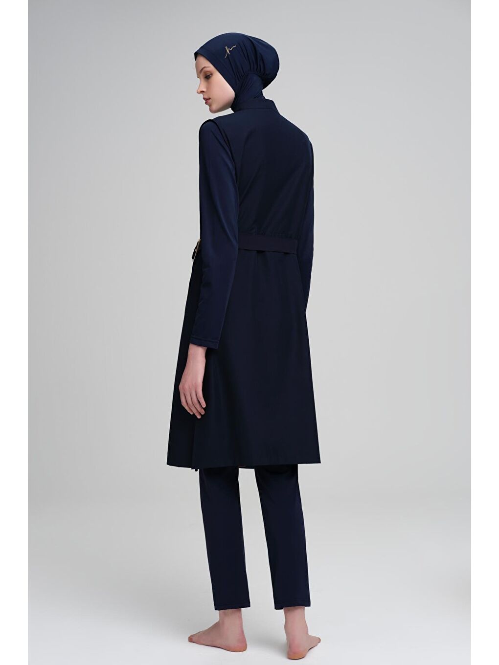 Tokalı Kemer Detaylı Jileli Lacivert 4 Parça Tam Tesettür Mayo Takımı 3103-3