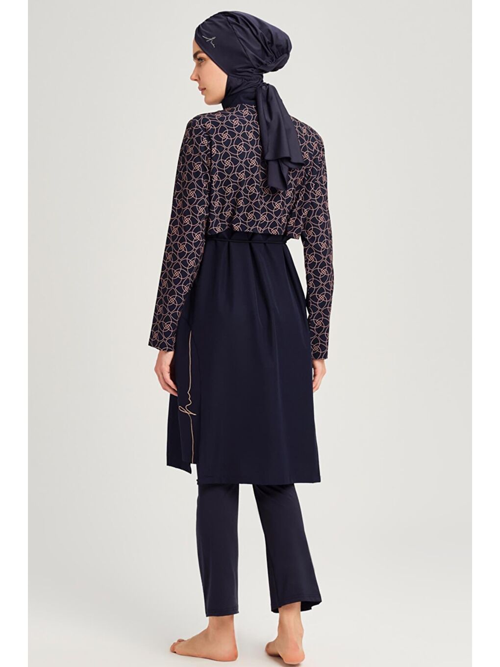 Elisa Kordon Detaylı Lacivert Jileli Tam Tesettür Mayo Üstü 2991-3