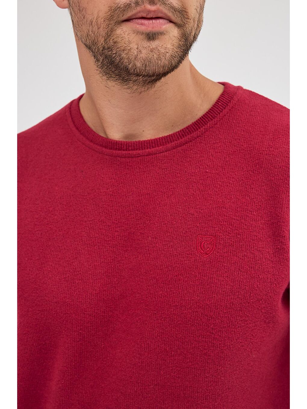 Erkek Bordo Standart Fit Normal Kesim Pamuklu Basic Bisiklet Yaka Sweatshirt MTLCE113-Bordo-5