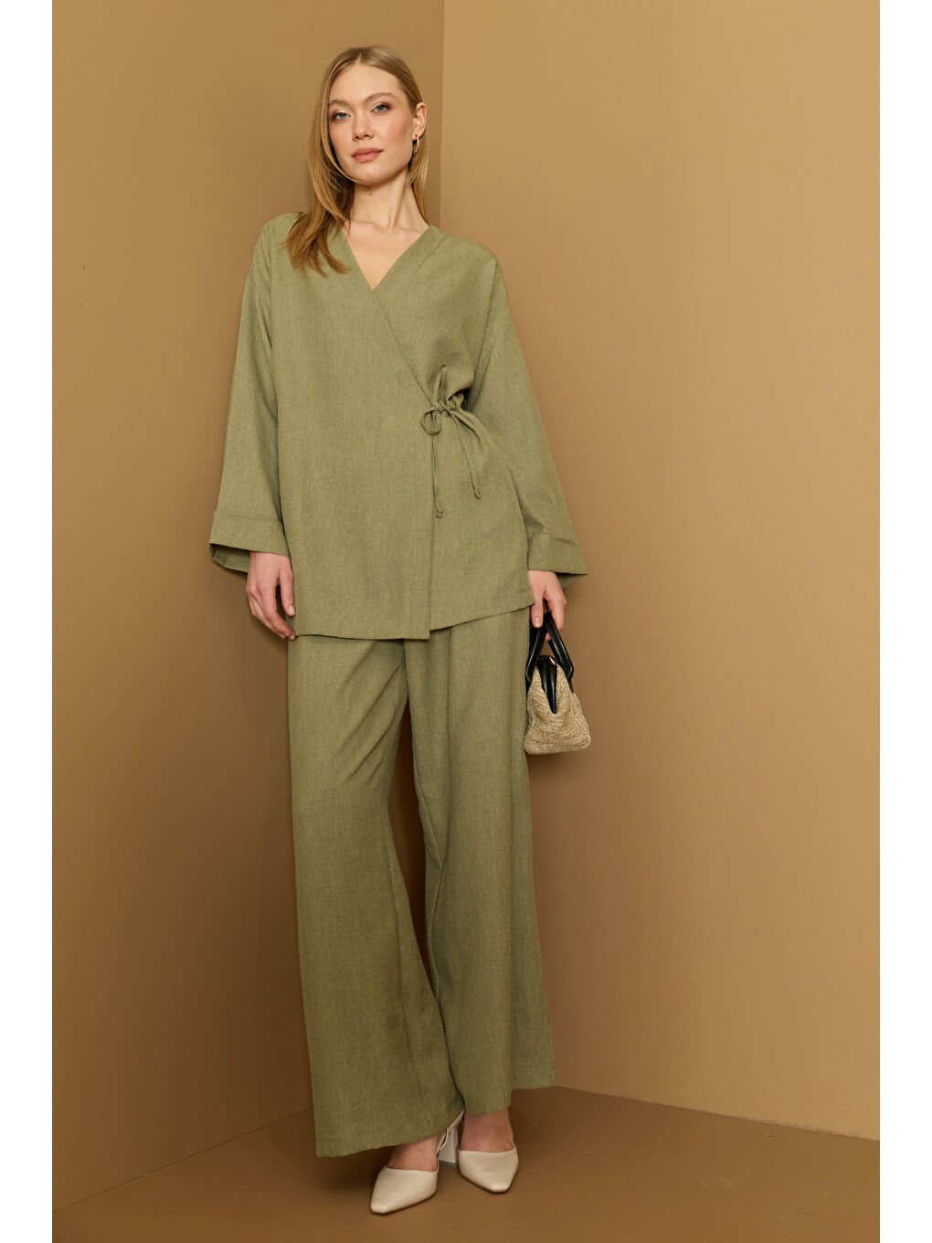 Yeşil Fullamodest Yandan Bağlamalı Kimono 2 Li Takım-2