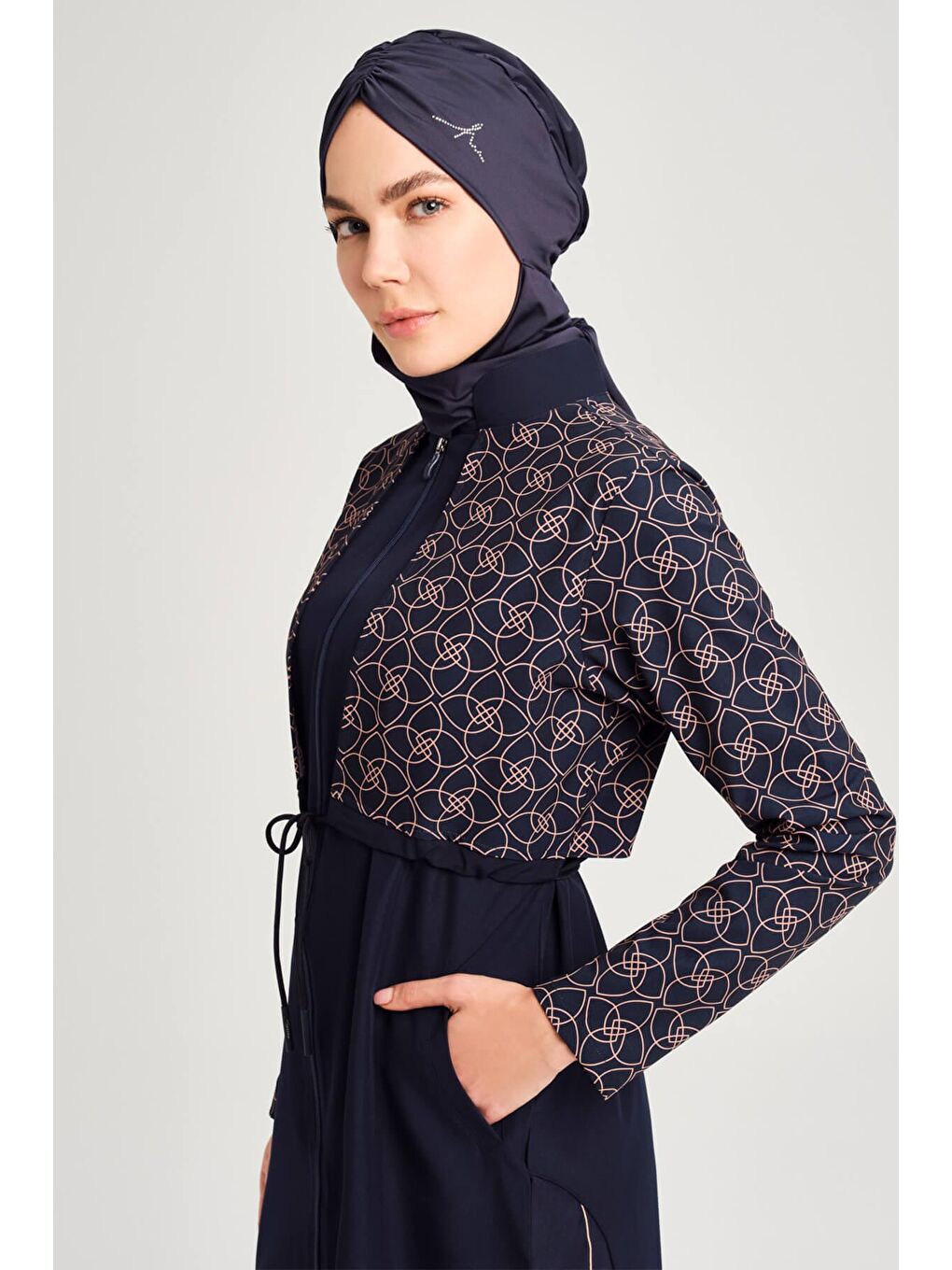 Elisa Kordon Detaylı Lacivert Jileli Tam Tesettür Mayo Üstü 2991-4