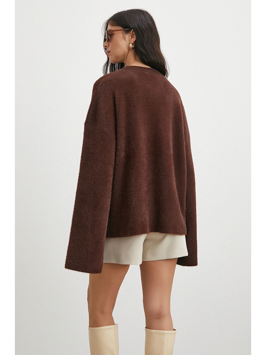 Karışık Bisiklet Yaka T Kol Kazak Kahve-5