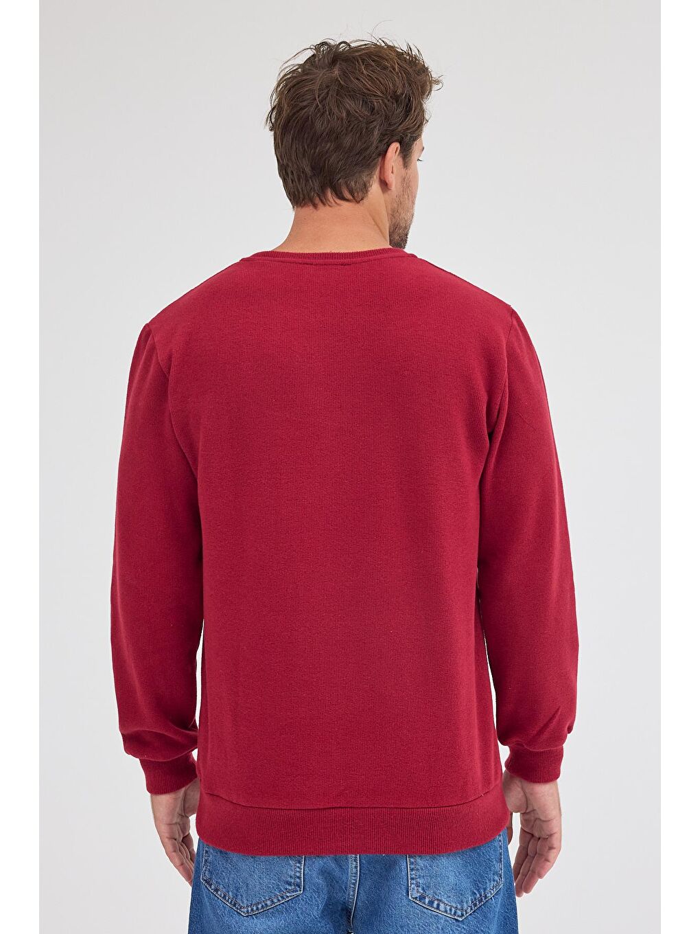 Erkek Bordo Standart Fit Normal Kesim Pamuklu Basic Bisiklet Yaka Sweatshirt MTLCE113-Bordo-6