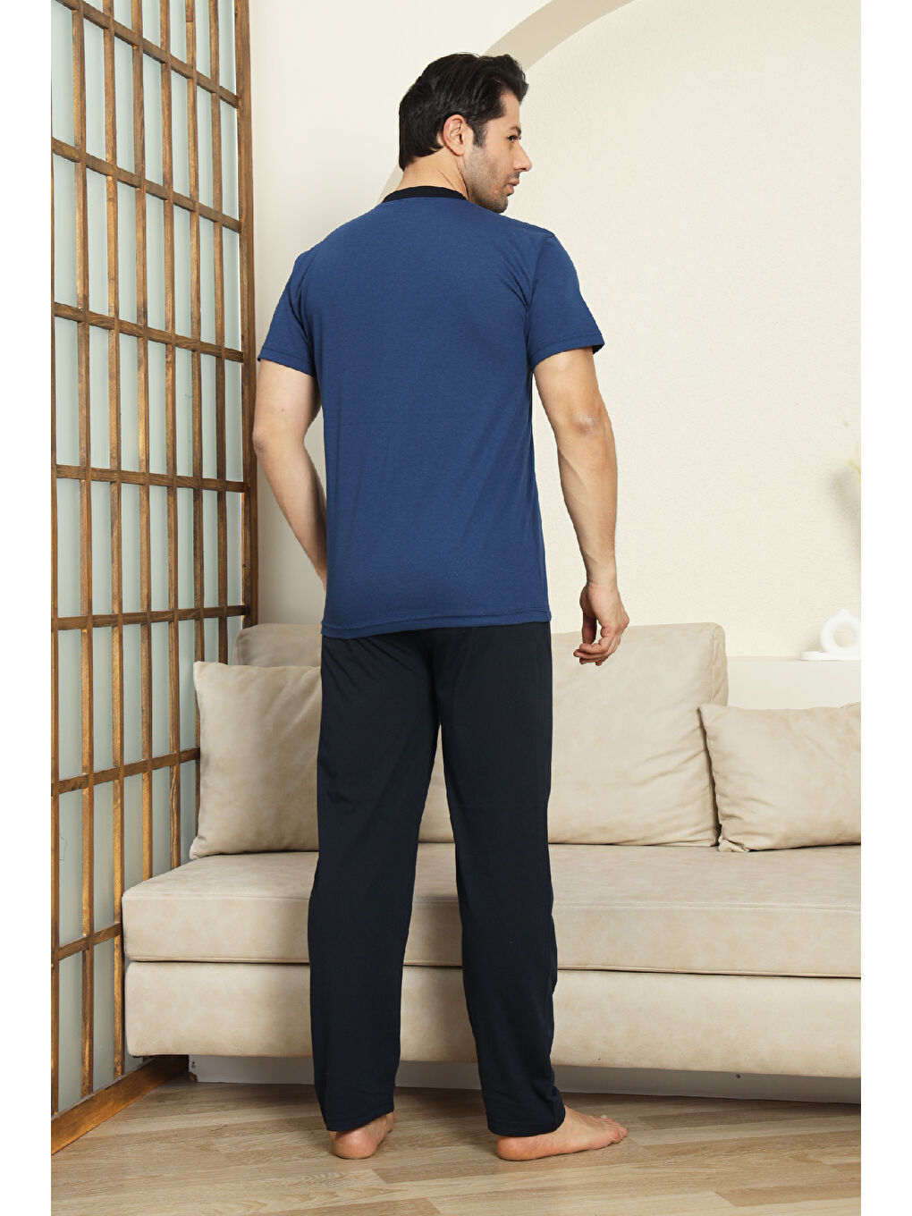 İndigo Erkek %100 Pamuk Pijama Takımı -3 Düğmeli-Robalı 12383-4