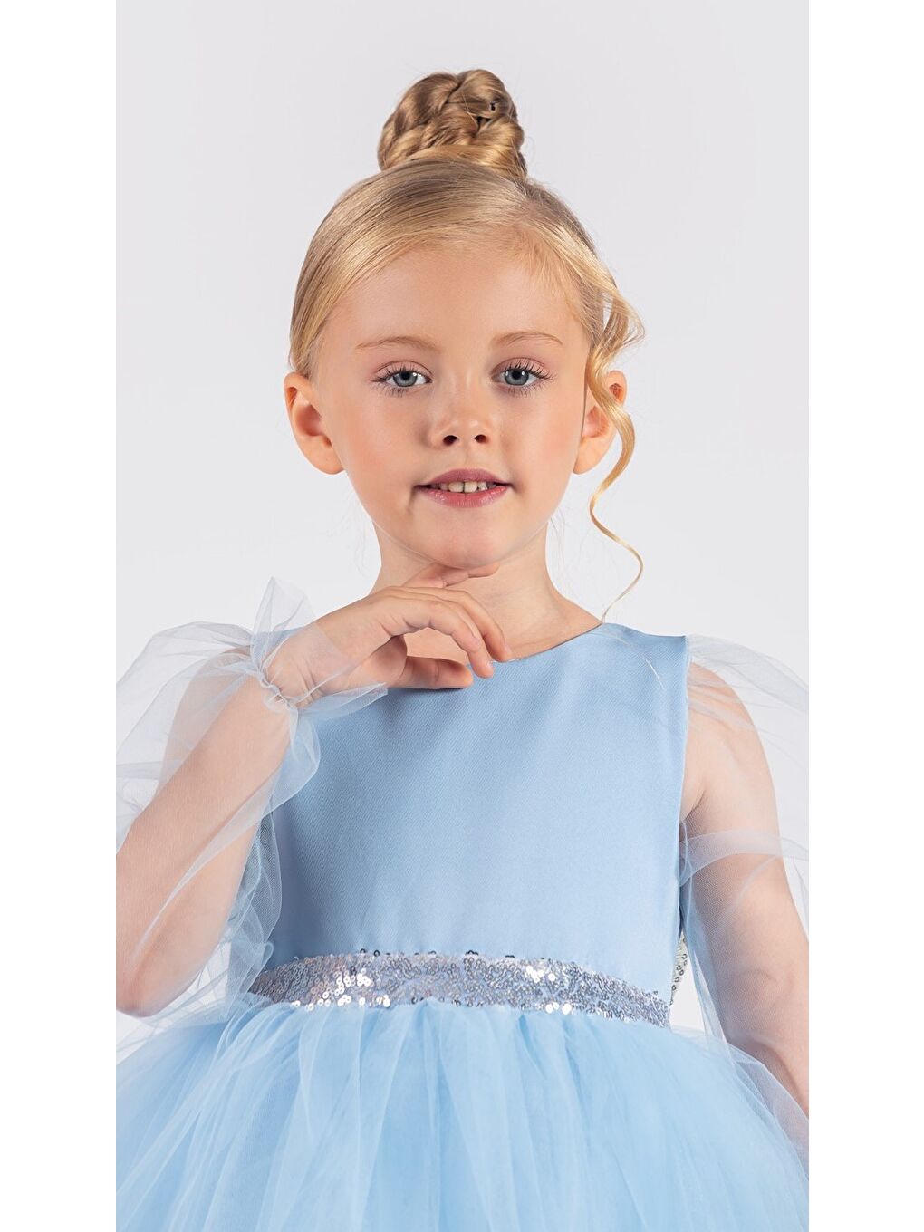 Mavi Kanatlı Kız Çocuk Şifon Kol Abiye MNK0534-2