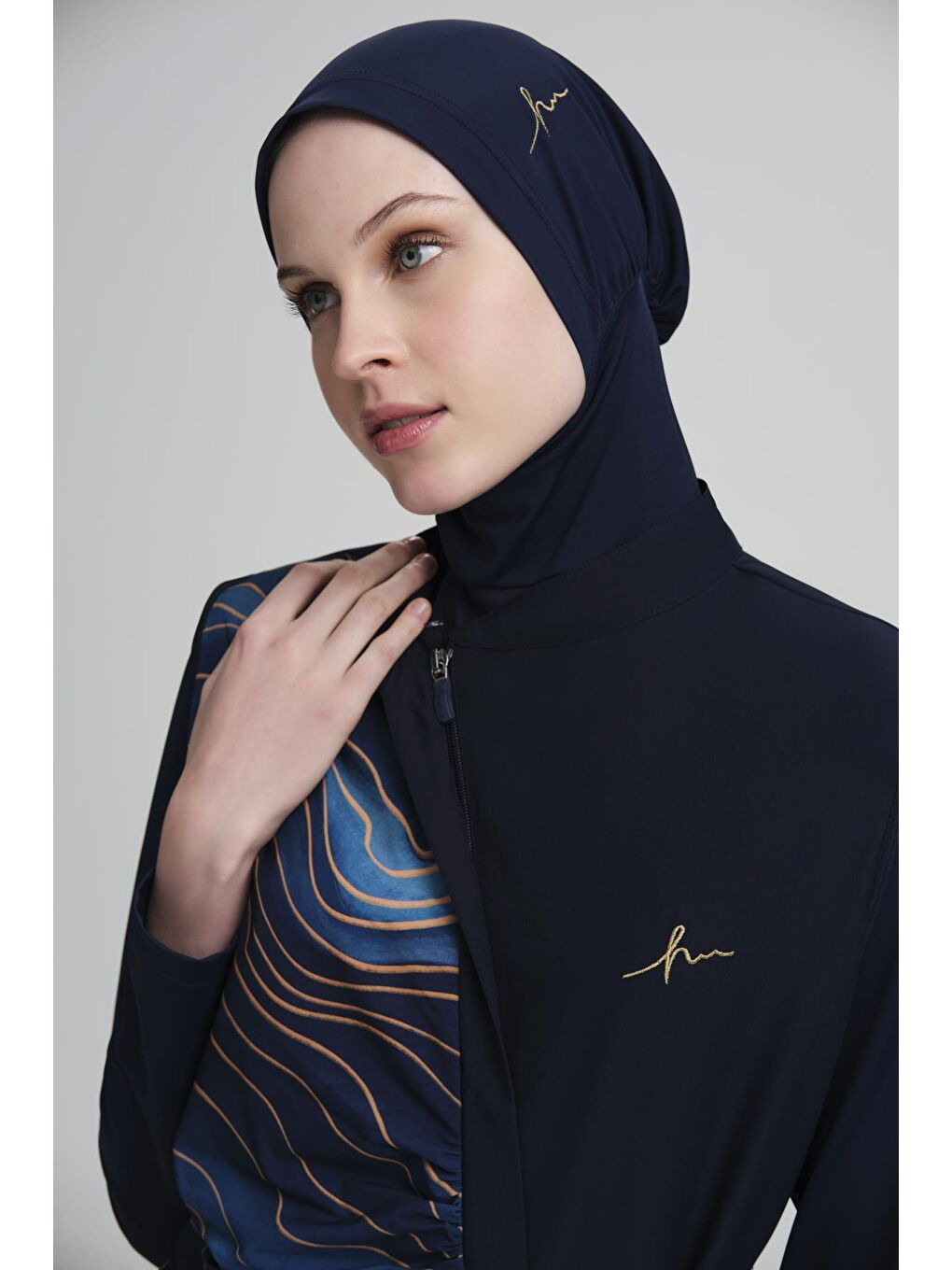 Tokalı Kemer Detaylı Jileli Lacivert 4 Parça Tam Tesettür Mayo Takımı 3103-7